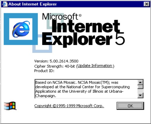About Internet Explorer: Version 5.00